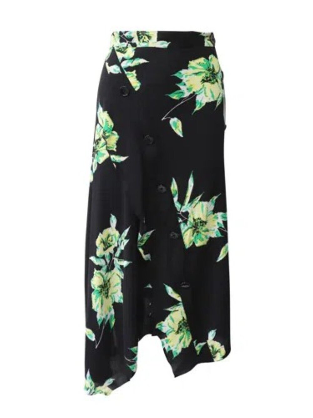 Proenza Schouler Silk Asymmetric Midi Skirt Lily Floral Black Green Sz 2